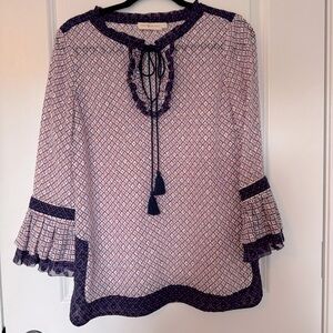 Tory Burch Women's Gwenna Silk Blend Size 2 Blouse with Tassel Tie